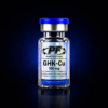 Clear glass vial with a blue cap, holographic label reading GHK-Cu 100 mg from PureForm Labs, for laboratory use only (not for human consumption).