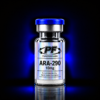 Glass vial with a blue cap, labeled 'ARA-290 10mg' from Pureform Labs; for laboratory use only (not for human consumption).