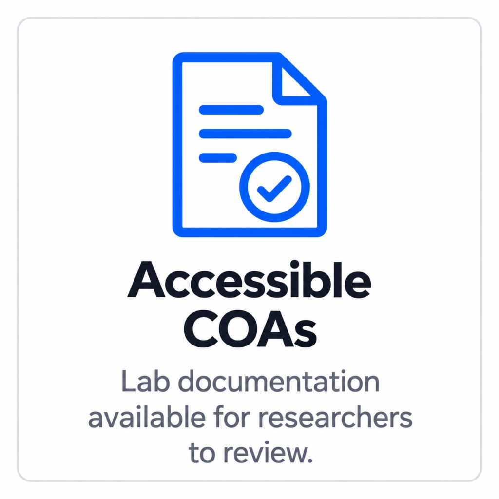 Poster announcing Accessible COAs with a blue document icon and checkmark; lab documentation available for researchers to review.